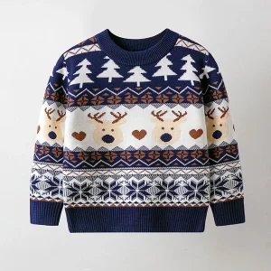 Christmas Sweaters Children Autumn Winter Warm Pullover Baby Cartoon Knitted Sweaters Kids Clothes 2-6 Year Boy Girl Xmas Jumper