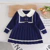 Toddler Kids Girls Navy Collar Sweater Dress Autumn And Winter Knit Dress Girls Dress Small - Image 2