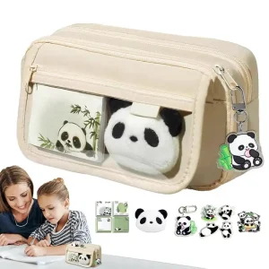 1 Pc Cute Panda Pencil Cases For Kids Simplicitys Solid Color Series Pencil Bag For Student High Capacity Staionery Storage Bag