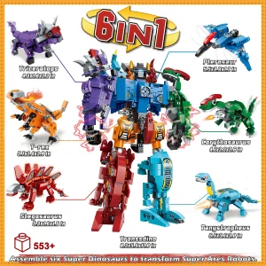 Jurassic Dinosaur Toys, Creator 6in1 Transformer Building Toys, Action Figure Birthday Gifts Idea
