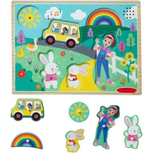Wooden Song Peg Puzzle 6pc Wooden Ms Rachel Cartoon Scene Puzzles with Songs Musical Puzzle Toy Peg Puzzles Board for Kids 2-6Y