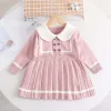Toddler Kids Girls Navy Collar Sweater Dress Autumn And Winter Knit Dress Girls Dress Small - Image 3