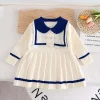 Toddler Kids Girls Navy Collar Sweater Dress Autumn And Winter Knit Dress Girls Dress Small