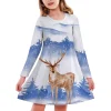 4-13 Years Kids Toddler Girls Christmas Dress Xmas All-Over Printing Christmas Long Sleeve Party Dress Princess Girls Dresses - Image 3
