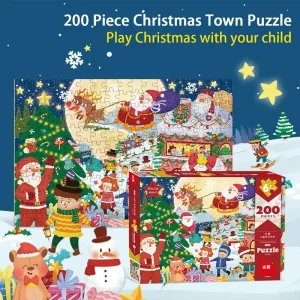 Christmas Jigsaw Puzzle 200 Pieces Santa Claus Puzzles Gift box kids Challenge Brain Storm Game Educational Puzzle Game Toys