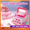 Kids Multi-Layer Foldable Makeup Set - Pretend Play Cosmetic Kit for Girls, Educational and Learning Toy with Storage Box