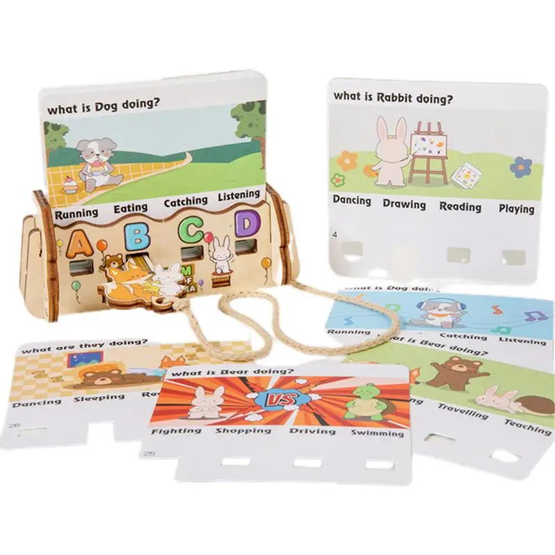 Word Spelling Game Wooden Words Training Toy Educational Homeschool Words Toy Interactive Word Question Cards Toy For Kids Aged