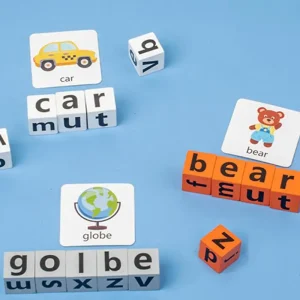 Spelling Words Game Blocks Wooden Alphabet Puzzles Blocks With Flash Cards Learning Toy With Bell Sight Words Recognition Game