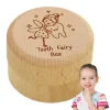 Tooth Fairy Box With 3D Baby Round Gifts Engraved Meaningful Easy To Put Small Cute Lost Teeth Keepsake Wooden - Image 3