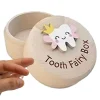 Tooth Fairy Box With 3D Baby Round Gifts Engraved Meaningful Easy To Put Small Cute Lost Teeth Keepsake Wooden