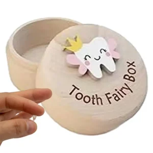 Tooth Fairy Box With 3D Baby Round Gifts Engraved Meaningful Easy To Put Small Cute Lost Teeth Keepsake Wooden