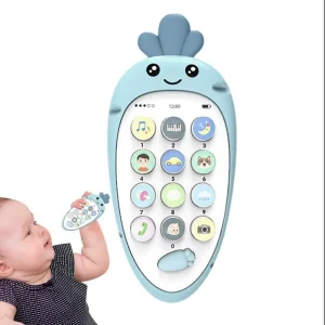 Toddler Teether Chew Toys Toddler Musical Sound Phone Learning Toy Interactive Sensory Bilingual Teething Toys Carrot Phone
