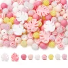 74Pcs 12mm Silicone Round Food Grade Leaf Focal Beadsfor DIY Baby Teether Soother Nipple Chain Dummy Clips Necklace Chew Toy