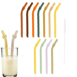Wide Bendable Silicone Straws 10PCS Flexible Collapsible Chewy Bendable Kids Reusable Straws Food-Safe Toddler Straws