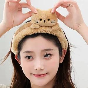 Cat Spa Headbands Cute Spa Headband Face Wash Cat Makeup Headband Plush Soft Hair Bands Animal Skincare Headband for Girls